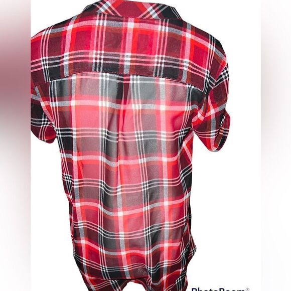 Express semi sheer hi-low plaid shirt, xs - Picture 3 of 5